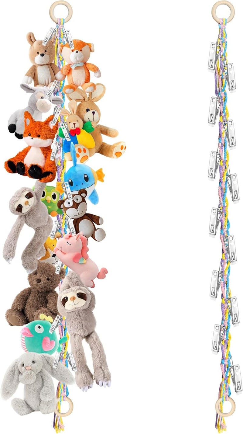 Dorblely Hanging Stuffed Animal Storage Hammock - 78 Inch Stuffed Animal Net with 20 PCS Metal Clips, Macrame Stuff Animals Organizer for Room Decor - Image 1